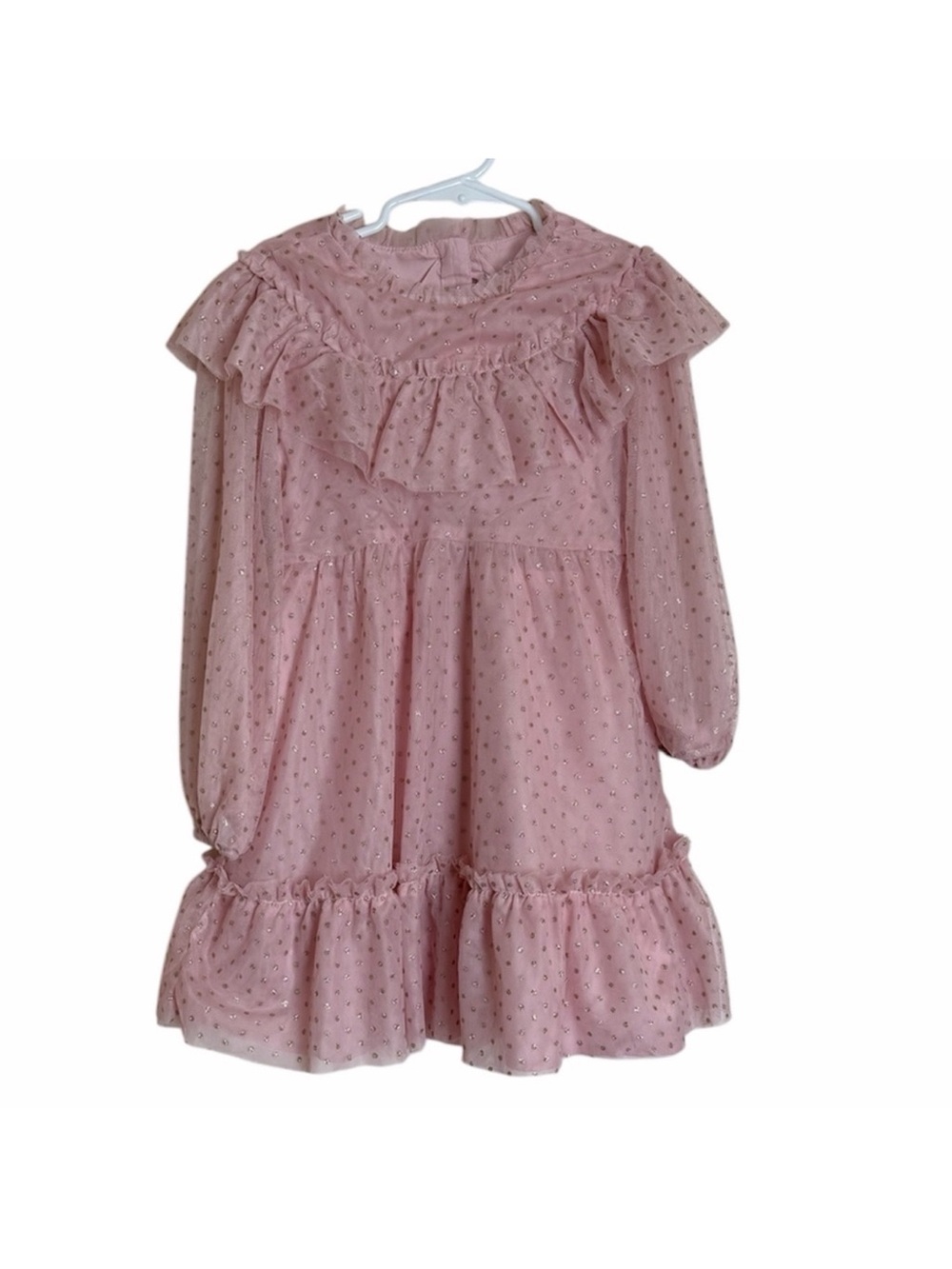 Janie and Jack Girls Pink Ruffle Long-Sleeve Party Dress. Size 6. NWT